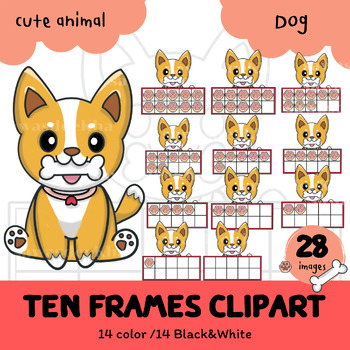 Preview of Cute animals (Dog) Ten Frames Clipart,0-10