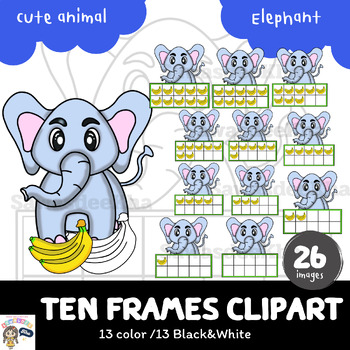 Preview of Cute animals (Elephant) Ten Frames Clipart,0-10