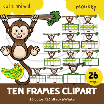 Preview of Cute animals (Monkey) Ten Frames Clipart,0-10