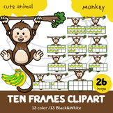 Cute animals (Monkey) Ten Frames Clipart,0-10