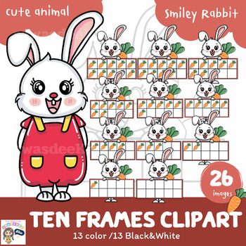 Preview of Cute animals (Rabbit) Ten Frames Clipart,0-10