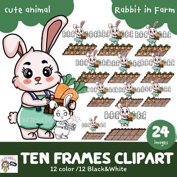 Preview of Cute animals (Rabbit in farm) Ten Frames Clipart,0-10