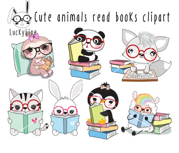 animals reading books clip art