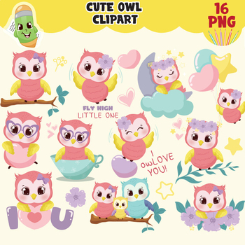 cute pink owls cartoon