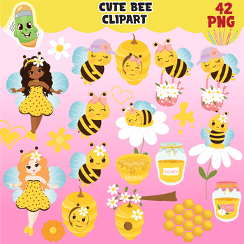 Preview of Cute bee clip art, cute bee, Honeybee Clipart, busy bees clip art, Spring