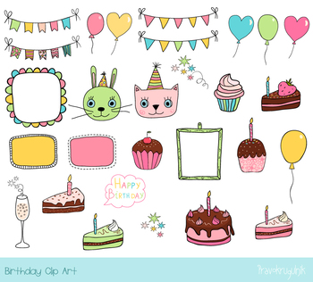 Cute Birthday Party Clipart Birthday Bunting Cake Cupcake Balloon
