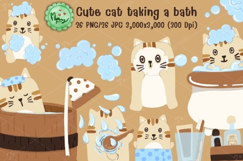 Preview of Cute cat taking a bath Clipart