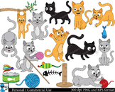 Cute cats - Digital Clip Art Graphics Personal Commercial 