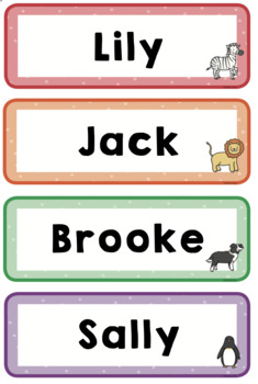 Preview of Cute, colorful animal name tags and labels for class (Editable/Class decoration)