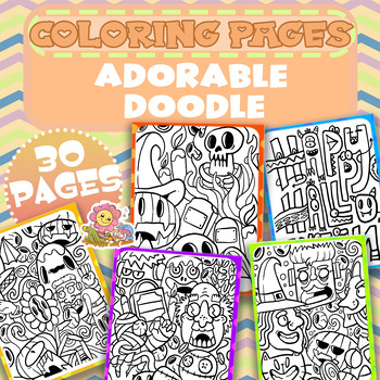 Preview of Cute doodle monster Coloring Pages , cartoon animal activities, halloween Decor!