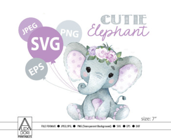 Cute floral Girl Elephant SVG,vector clip art,baby girl ...
