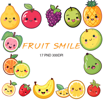 Kawaii Fruit Clipart. Scrapbook Printable Vector .eps and Png