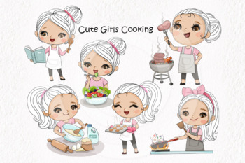 Preview of Cute girls cooking set, cooking , baking Clipart instant download PNG file - 300