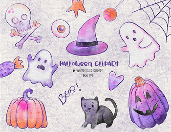 Cute halloween clipart bundle, pink halloween party decor, 19 png