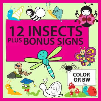 Preview of Insect clip art + bonus signs and borders