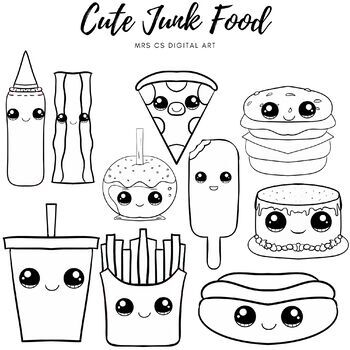 Cute junk food || Junk food clipart || plus black and white clipart||