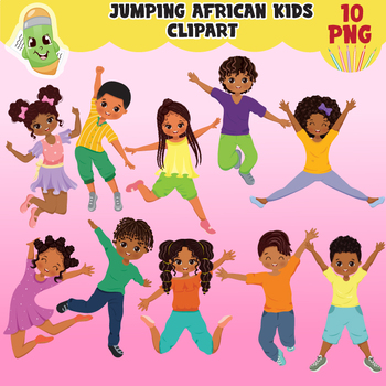 Preview of Cute kids clipart, Jumping children, African American kids, happy, joy
