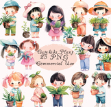 Cute kids with plants PNG, earth day, plants students, sch