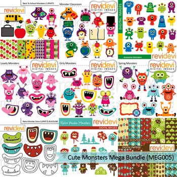 Preview of Cute monsters clip art Mega Bundle (9 packs)
