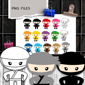 Preview of Cute ninja clipart in rainbow colors