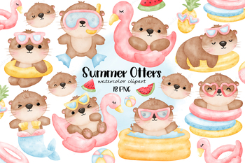 Preview of Cute otter clipart, otters clipart, summer clipart, animal clipart