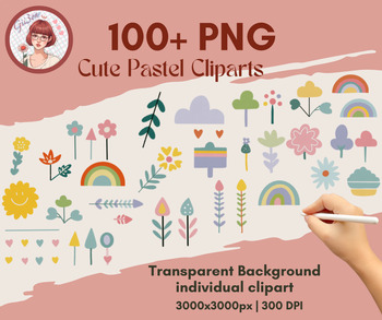 Preview of Cute pastel stickers clipart, planer decoration, cute clipart
