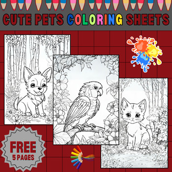 Preview of Cute pets coloring sheets for kids 4-8 years old
