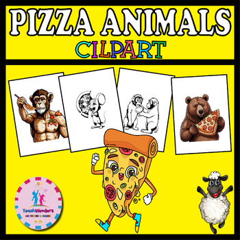 Preview of Cute pizza animals clipart | Cartoon food animal graphics For Preschooler