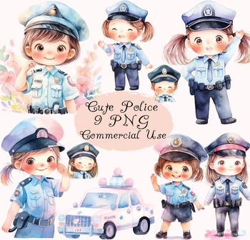 Preview of Cute police kid girl clipart PNG, Jobs, Career digital resource, Police clipart