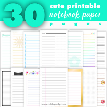 Preview of Cute printable notebook paper pages.
