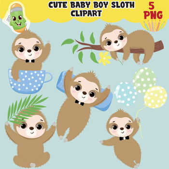 Preview of Cute sloth clipart, cute sloth, sloth Clipart, baby boy sloth, animals clipart