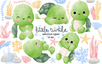 Preview of Cute turtle clipart, turtle clipart, watercolor turtle, animal clipart
