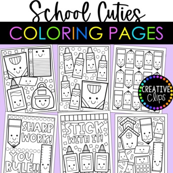 Preview of Cutie School Coloring Pages {Made by Creative Clips Clipart}