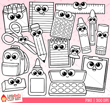 black and white school supplies clipart