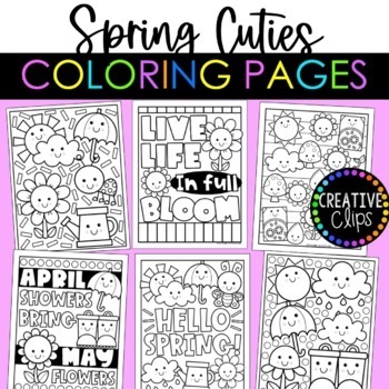 Preview of Cutie Spring Coloring Pages {Made by Creative Clips Clipart}
