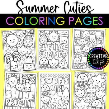 Preview of Cutie Summer Coloring Pages {Made by Creative Clips Clipart}