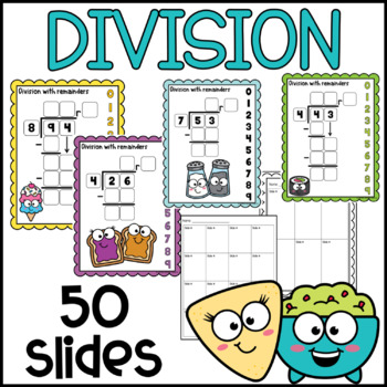 Preview of Cuties Division practice Google Slides™, 50 slides, Division with remainders