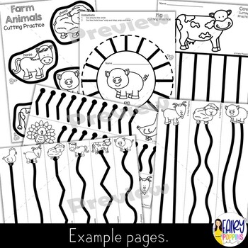 Cutting Practice Worksheets - Farm Animals, Community Helpers, Transport