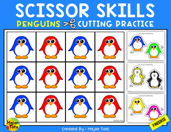 Preview of Cutting Practice with Scissors Kindergarten Freebie - Penguins