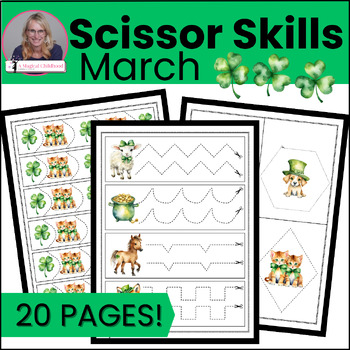 Preview of Cutting Practice with Scissors, St. Patrick's Day Scissor Skills, Montessori