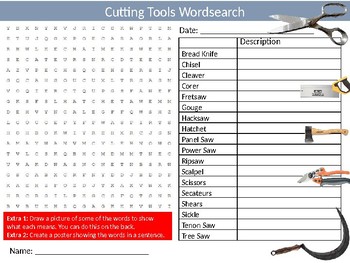 Cutting Tools Wordsearch Puzzle Sheet Keywords Woodwork 