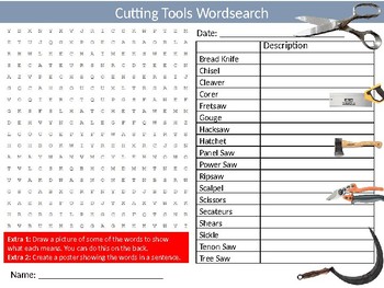 Cutting Tools Wordsearch Puzzle Sheet Keywords Woodwork Wood-Shop Carpentry