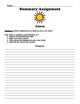 Preview of Cuzco Summary Worksheet
