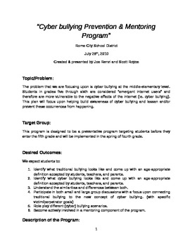 Preview of "Cyber Bullying Prevention & Mentoring Program""