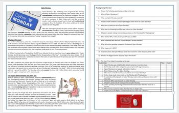 Preview of Cyber Monday - Reading Comprehension / Vocabulary Worksheet