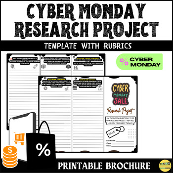Preview of Cyber Monday Research Project Outline and Template for 5th grade with rubrics