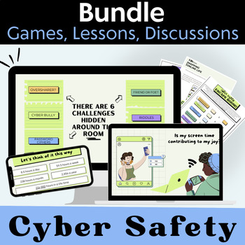 Preview of Cyber Safety Life Skills Bundle for Grades 8-12 + Social Media Escape Room