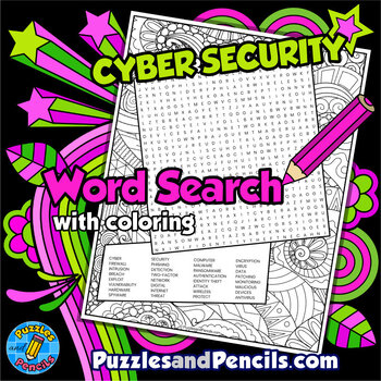 Preview of Cyber Security Word Search Puzzle Activity Page with Coloring | Computer Science