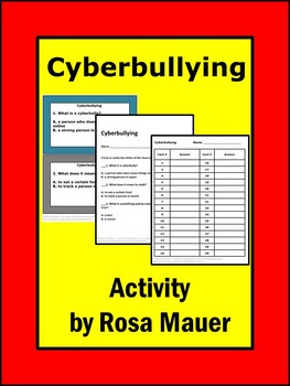 Preview of Cyberbully Task Cards & Worksheet Multiple Choice Questions Internet Safety