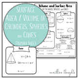 Cylinder, Sphere, and Cone Surface Area and Volume Formula Sheet